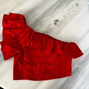 Red One-Shoulder Ruffle Top